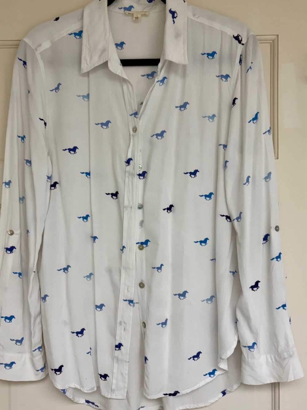 Jane and Delancey Horse Print Button-Down Shirt – 100% Rayon